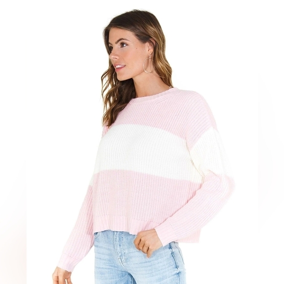 Like-New Sanctuary Billie Color Block Shaker Sweater in‎ Heather Pink Size M - Picture 1 of 7